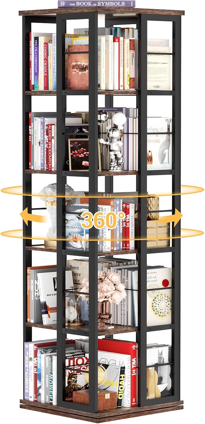 Aheaplus Rotating Bookshelf, Corner Bookcase, 360 Display Wood Spinning by Aheaplus