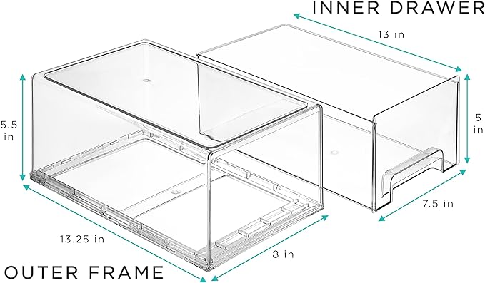 Sorbus Large Clear Stackable Storage Drawers – 4-Pack Plastic Organizer Bins - Image 3