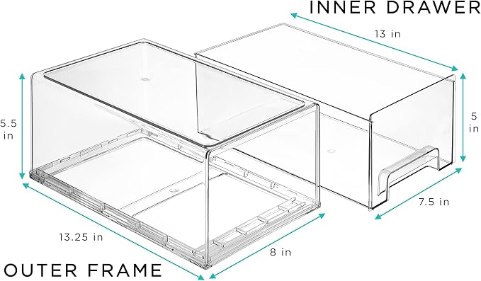 Sorbus Large Clear Storage Drawers – Stackable Pull-Out Storage Bins - Image 4