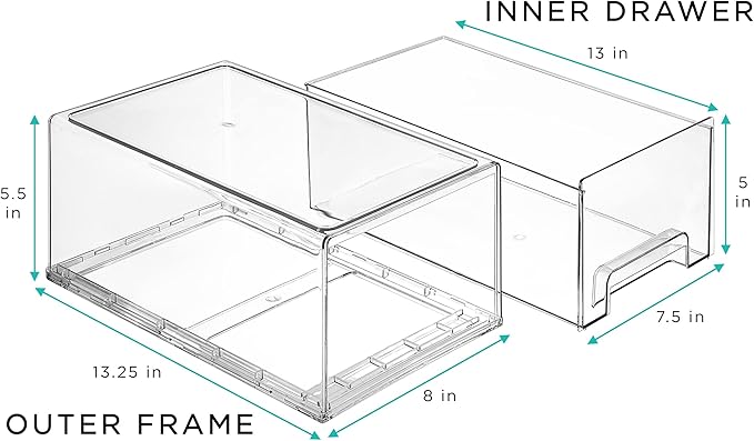 Sorbus Large Clear Stackable Storage Drawers – 6-Pack Plastic Organizer Bins - Image 3