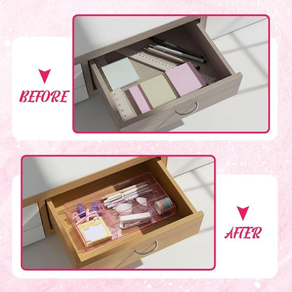 Translucent Pink Acrylic Desk Drawer Organizer 11 x 6.1 x 1.38 Inch Storage - Image 5