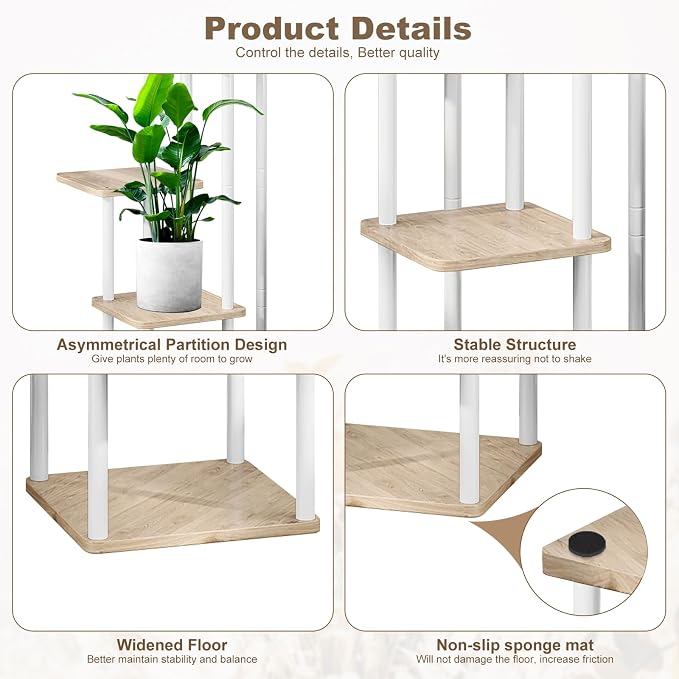 5 Tier Plant Stand Indoor, Thickened Metal Wood Corner Plant Shelf Stands - Image 4