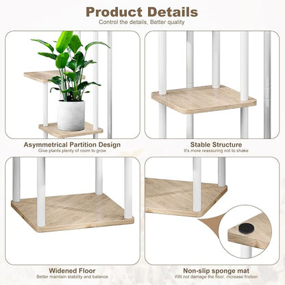 5 Tier Plant Stand Indoor, Thickened Metal Wood Corner Plant Shelf Stands - Image 4