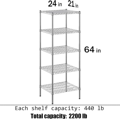 21" Deep x 24" Wide x 64" Height Wire Shelving Kit | 5-Tier | NSF Commercial - Image 3