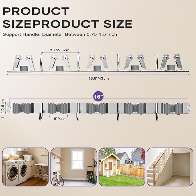 Broom Mop Holder Wall Mount, Heavy Duty Stainless Steel Mop Organizer - Image 7