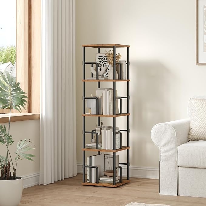 MAHANCRIS 4-Tier Rotating Bookshelf, Freestanding Corner Bookshelf, 360° - Image 2