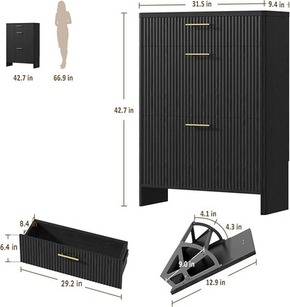 Fluted Shoe Storage Cabinet for Entryway, Narrow Wooden Shoe Cabinet - Image 2