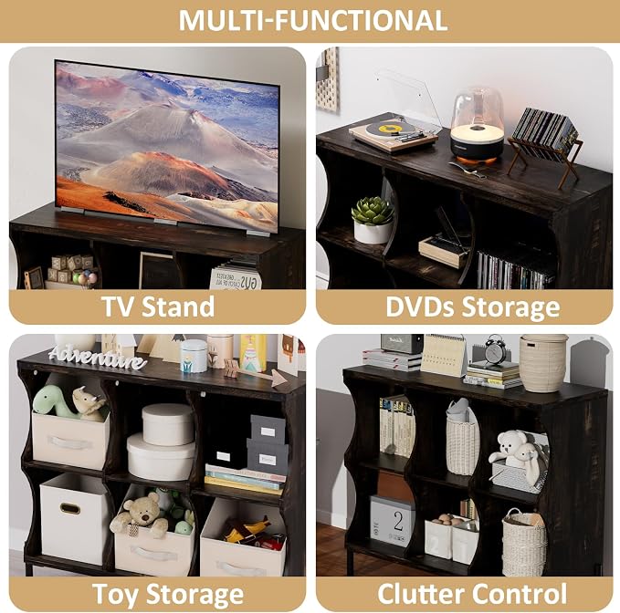 6 Cube Storage Shelf Organizer, Low Book Shelf Bookcase Entryway Table - Image 3