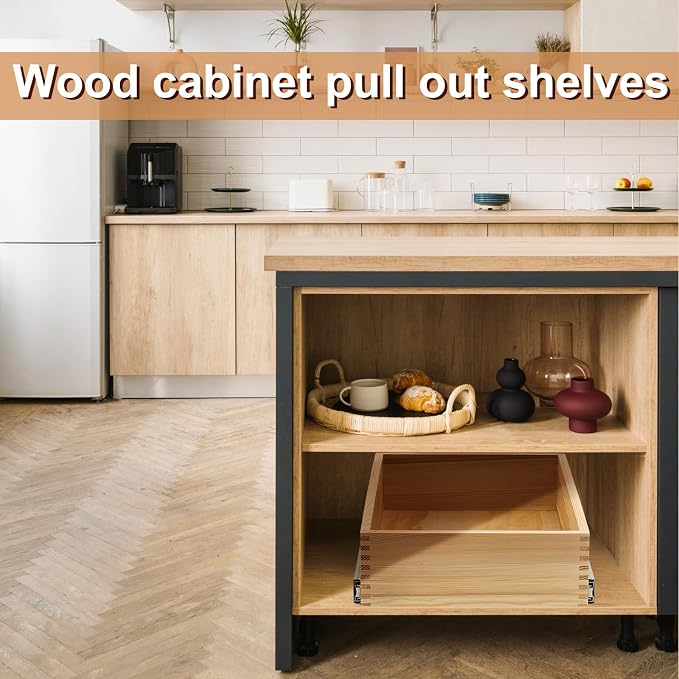 Menkxi 2 Set Pull out Tray Cabinet Organizer Wooden Pull Drawers storage Slide - Image 6