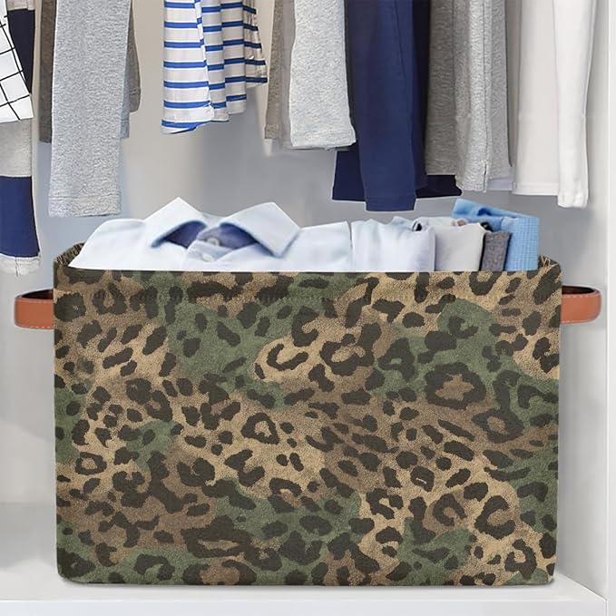 Pardick Leopard Cheetah Vintage Basket Storage Bins Large Fabric Toys Storage - Image 5