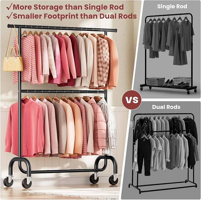 Heavy Duty Clothes Rack Load 600 LBS, Rolling Clothing Rack - Image 6