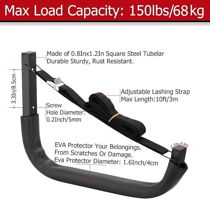 Kayak Storage Hooks, Wall Mount Garage Canoe Storage Hangers - Image 3