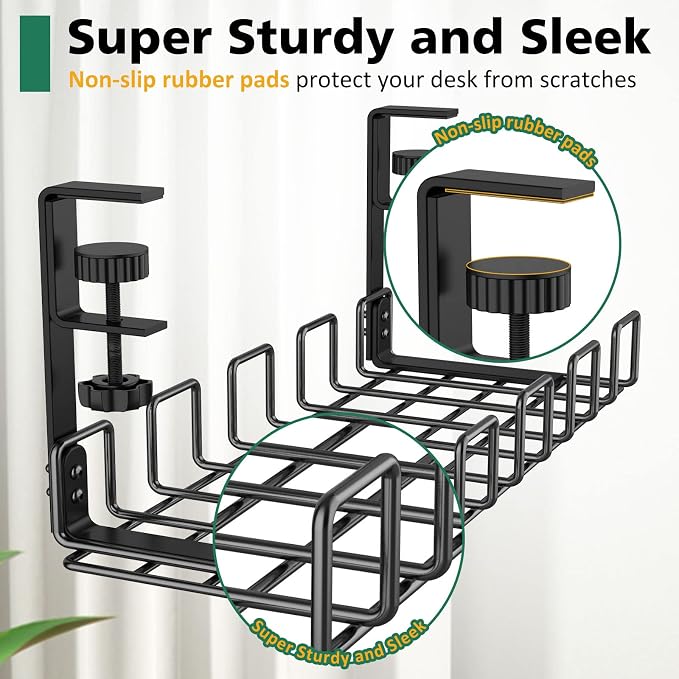 Under Desk Cable Management Tray, L 15.7''W 6.3'' No Drill Steel Desk Cable - Image 5