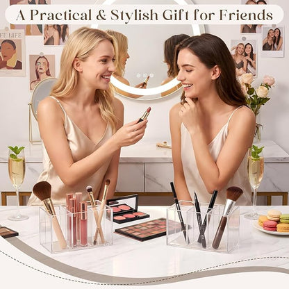 Zhehao 2 Pack Clear Acrylic Desk Organizer, 6-Slot Makeup Brush Holder and Pen - Image 7