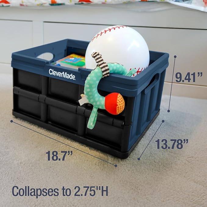 CleverMade Collapsible Shopping Basket, Recycled Plastic, Ocean | Rigid walls - Image 2