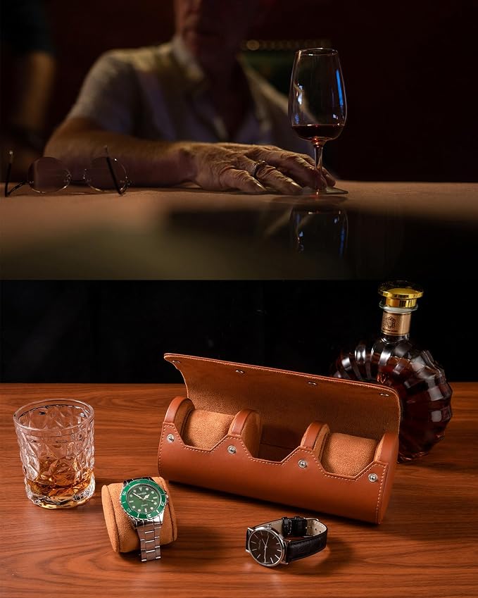 MR.OKAY 3 Watch Travel Case- Classic Leather Watch Case - Image 3