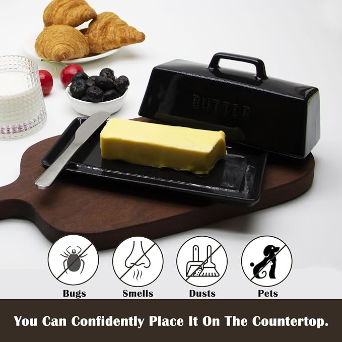 Ceramic Butter Dish With Lid for Countertop, Covered Butter Holder With Lid - Image 6