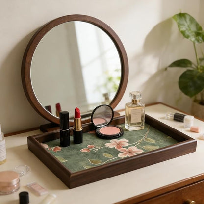 Wooden Valet Tray with Floral Base, EDC Catch All Tray Nightstand Entryway - Image 4