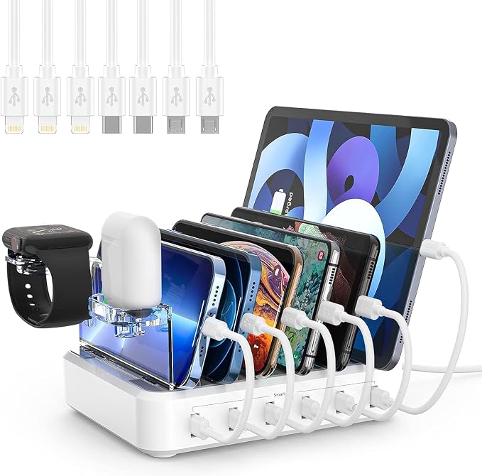 Charging Station for Multiple Devices, 60W 6 Port Charger Station by Catlyn