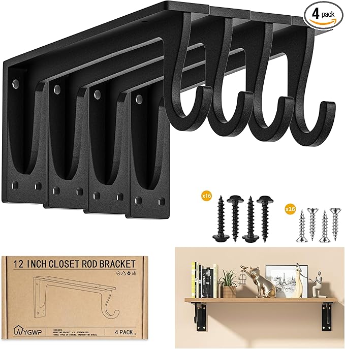 Heavy Duty Closet Rod Support Bracket 400lbs 12x5.6in | Sturdiness Wall Mounted by WYGWP