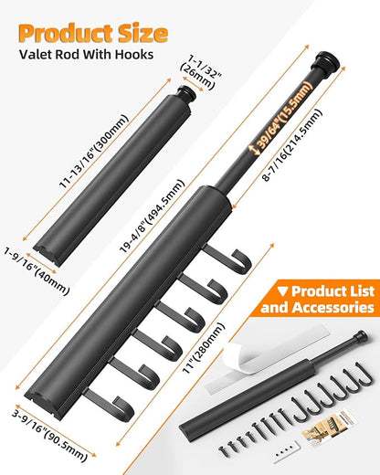12 Inch Valet Rod for Closets Pull Out, Pull Out Rod For Hanging Clothes And - Image 5