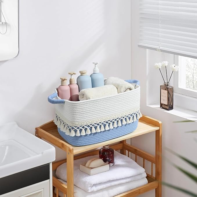 2 Pack Storage Basket, Heavy Tassel Woven Baskets - Image 6