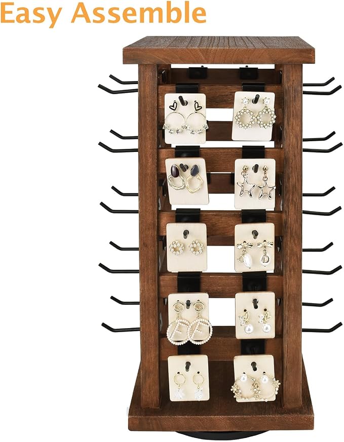 Ikee Design 5 Tiers Easy Assemble Wood Rotating Jewelry Display Tower - Image 4