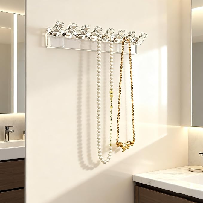 6 Pack Acrylic Necklace Hanger Wall Mounted Necklace Organizer Hanging Jewelry - Image 5