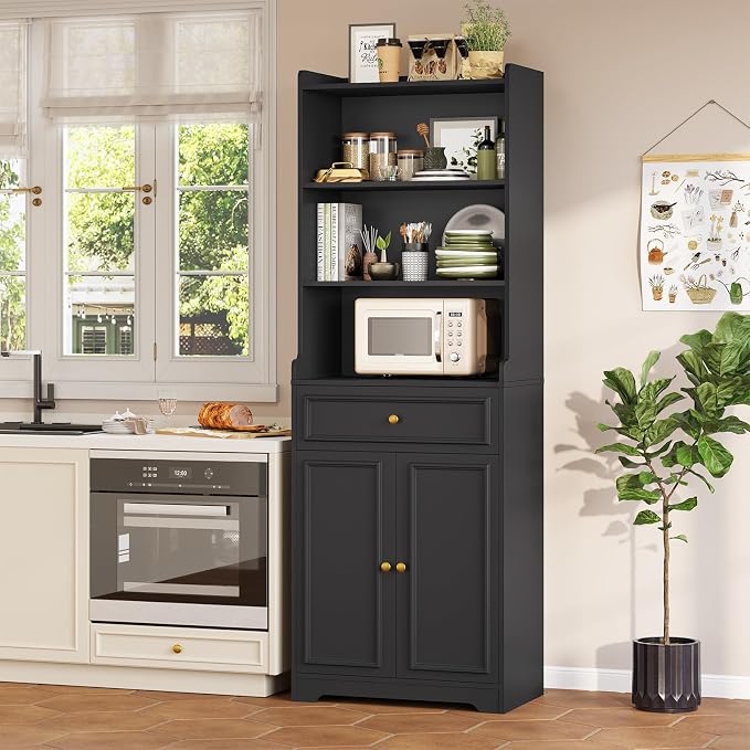 DICTAC Bookcase with Drawers and Doors 73.23'' Tall Bookshelf with Open Shelves - Image 8
