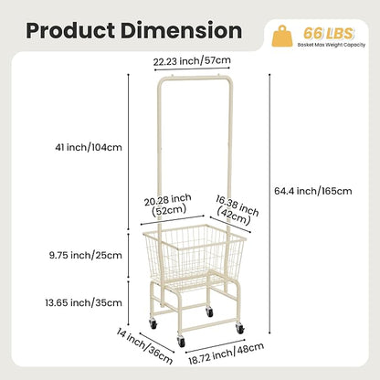 Rolling Laundry Cart with Wheels, Laundry Hamper Basket Organizer with Clothes - Image 3
