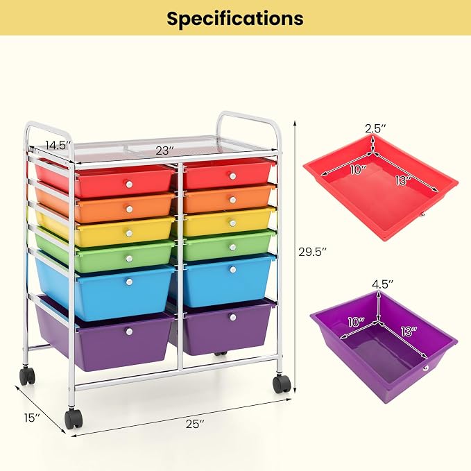 Giantex 12 Drawer Rolling Storage Cart Tools Scrapbook Paper Office School - Image 3