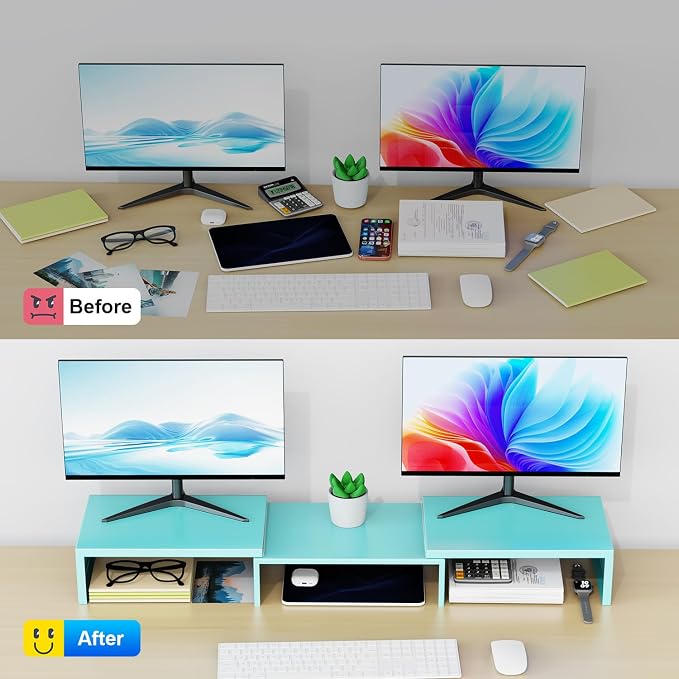 Dual Monitor Stand for Desk, Metal Computer Stand, Desk Shelf Riser, Desktop - Image 2