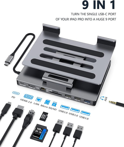 iPad USB C Hub Stand, 9-in-1 Multiport Adapter - Image 2