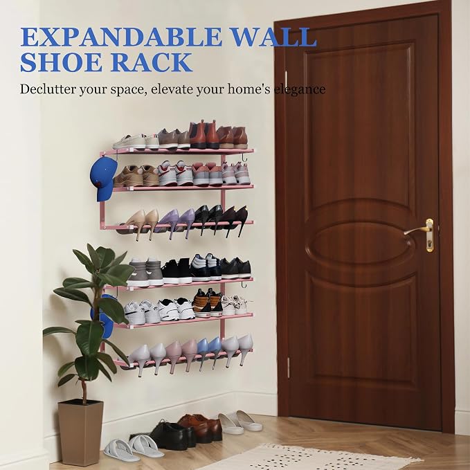 Wall Mounted Shoe Rack, 3 Tier Hanging Shoe Rack Holds 12 Pairs, Space Saving - Image 5