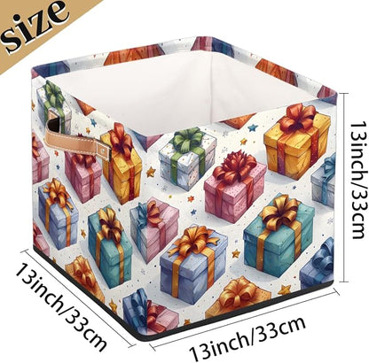 TropicalLife 13x13x13 Inch Large Fabric Storage Cube Holiday Gifts Box Pattern - Image 4