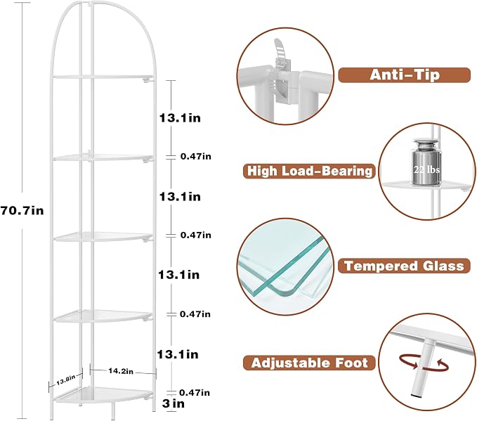 Crofy Foldable 5 Tier Corner Shelf, Metal Corner Plant Stand - Image 3
