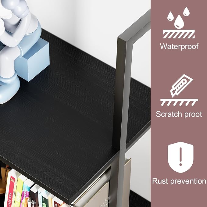 Ladder Shelf 4 Tiers Metal Industrial Bookshelf, Wall Mount Wide Book Case - Image 9