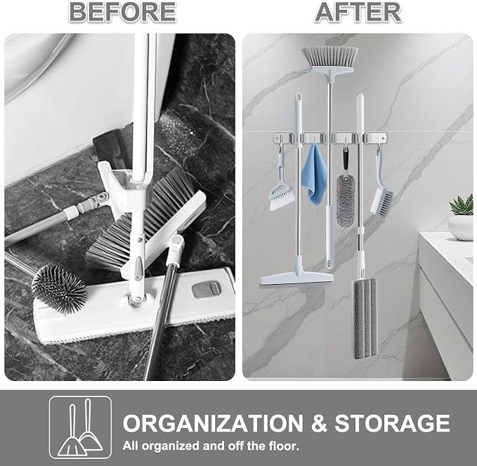 Broom Holder Wall Mount, Broom Organizer Wall Mount Stainless Steel Broom and - Image 3