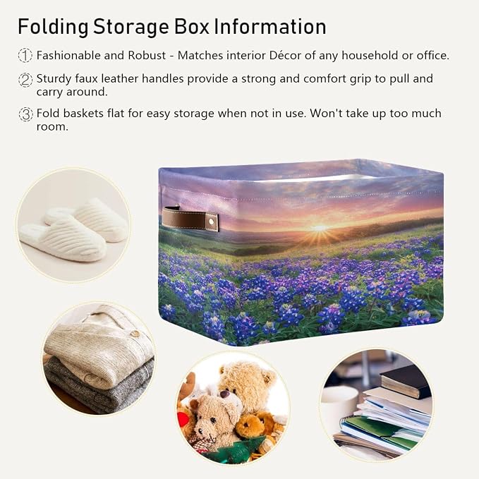 Sunrise over Meadows Of Bluebonnet Storage Bins Box Foldable Shelf Basket - Image 5