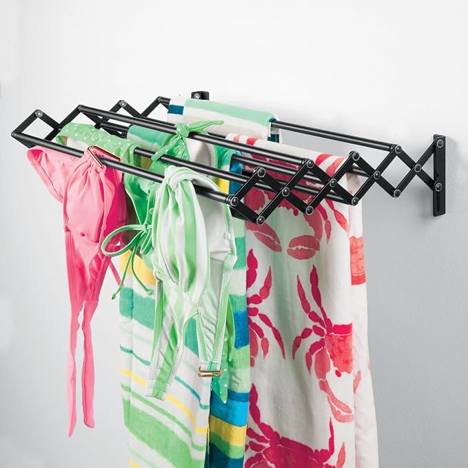 mDesign Steel Wall Mount Accordion Expandable Retractable Clothes Air Drying - Image 6