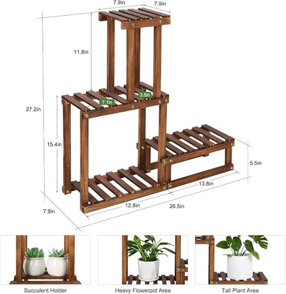 Wood Plant Stand Indoor Outdoor 4 Tiers Plant Rack Corner Planter Shelf Flower - Image 2