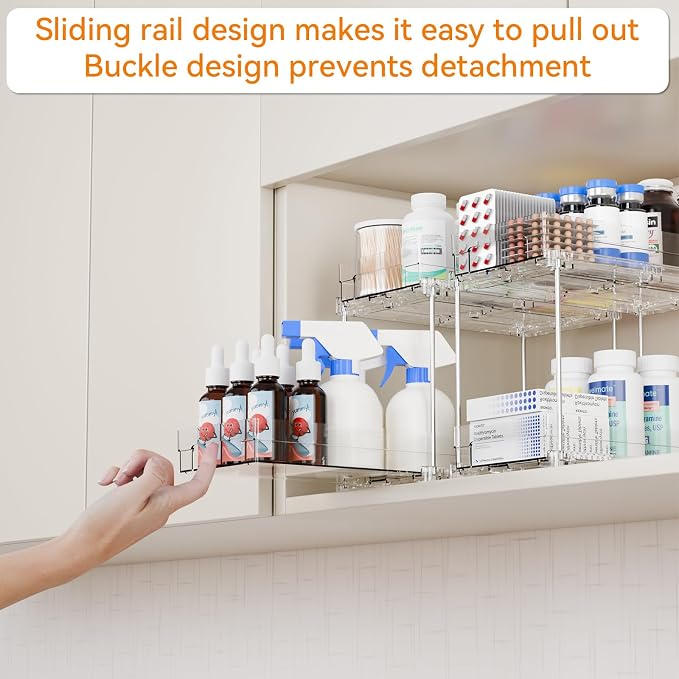 4 Set Bathroom Organizers and Storage, 2 Tier Clear Under Sink Organizer and - Image 5