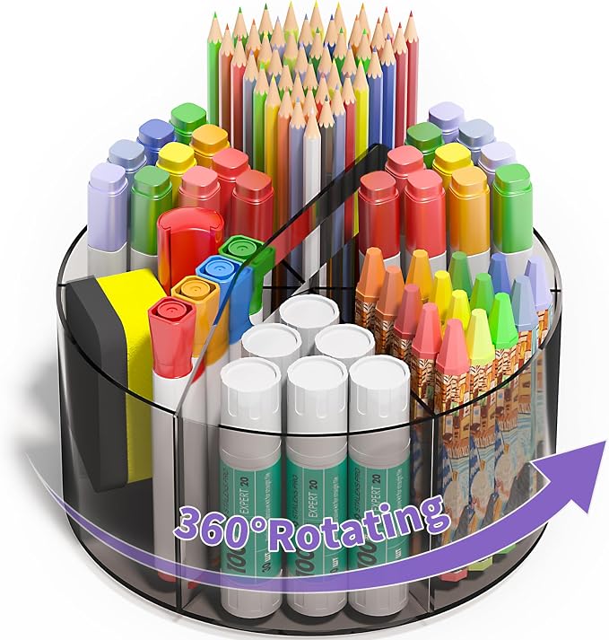 Acrylic Pen Organizer, 360 Degree Rotating Desk Organizer by Mefirt