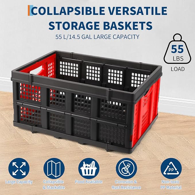 55L Collapsible Crates for Storage, Stackable & Collapsible Milk Crates - Image 3