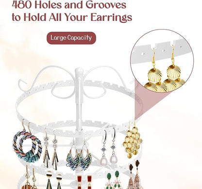 MODOWEY 6 Tier Rotating Earring Holder Organizer Stand, Adjustable Metal - Image 3