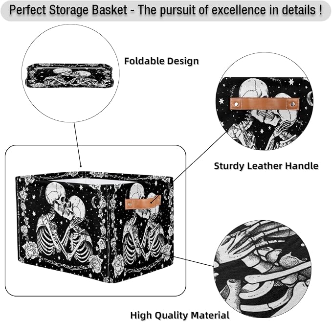 Pardick Halloween Skull Skeleton Goth Basket Storage Bins Large Fabric Toys - Image 6