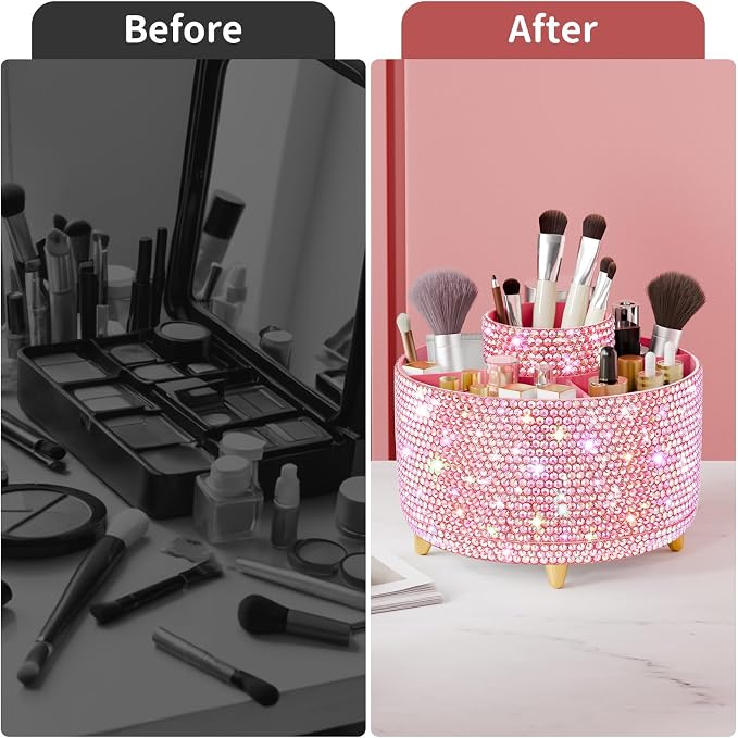 Bling 360° Rotate Makeup Brush Holder Organizer, Makeup Organizers Countertop - Image 5
