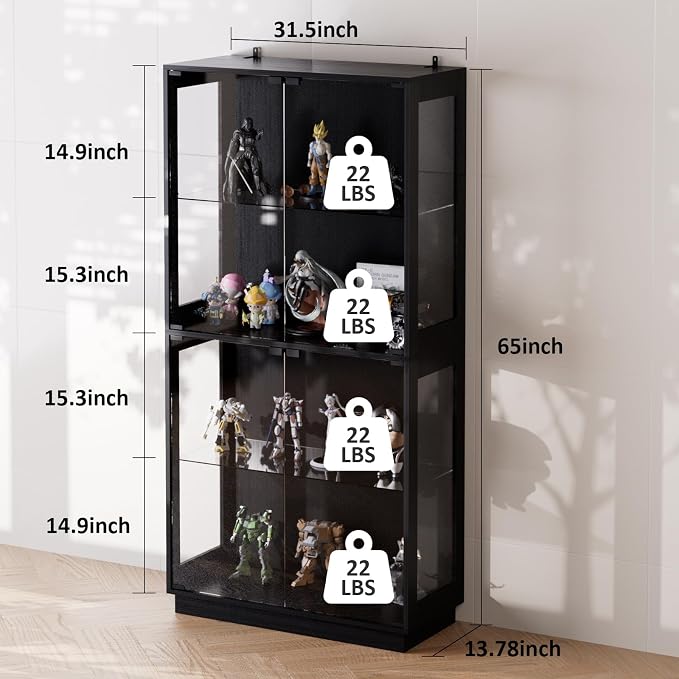 Display Cabinet with Glass Doors 4 Tier Glass Display Case with RGB LED Lights - Image 2