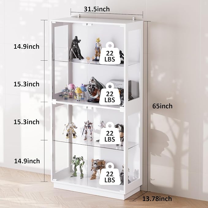 Display Cabinet with Glass Doors 4 Tier Glass Display Case with RGB LED Lights - Image 2