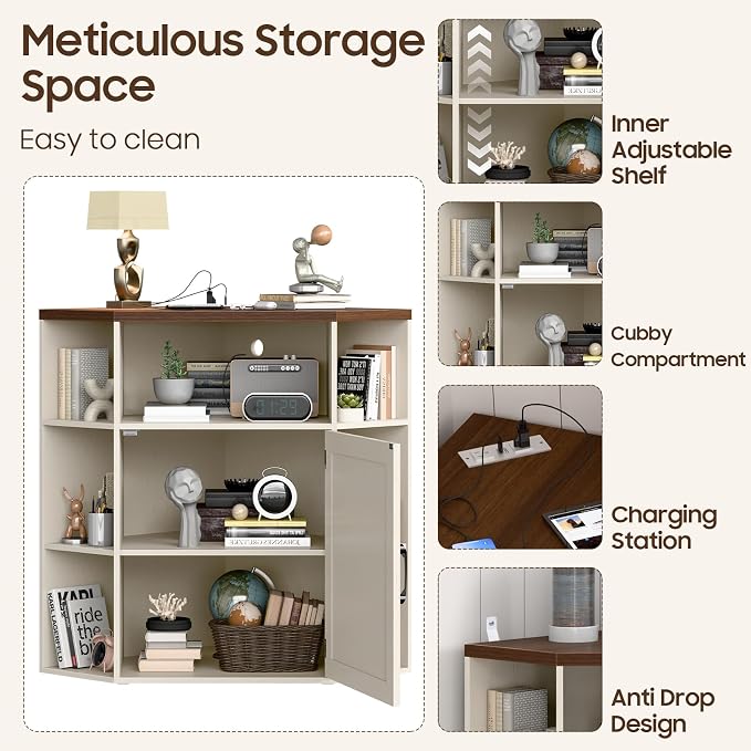 Corner Storage Cabinet, Farmhouse Corner Bookshelf - Image 5